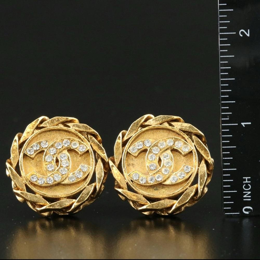 CHANEL Gold Earrings with Crystal Accents